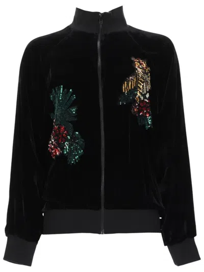 P.a.r.o.s.h Black Velvet Jacket With Colorful Sequin Embellishments