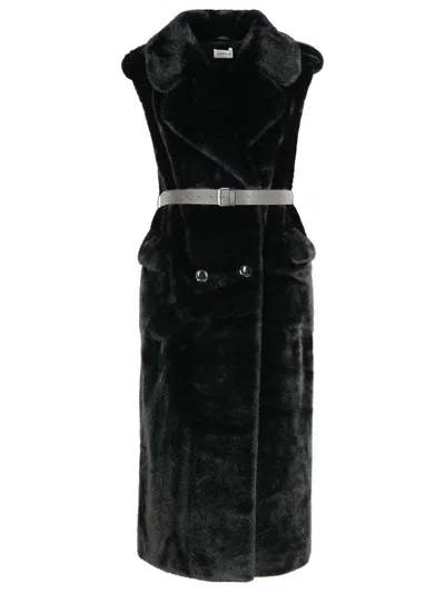 P.a.r.o.s.h Black Faux Fur Coat