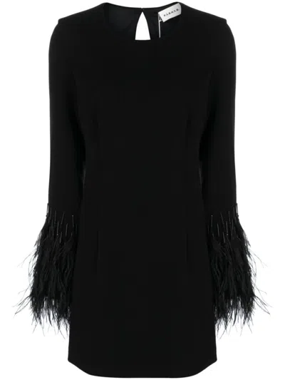 P.A.R.O.S.H BLACK FEATHER-DETAIL CUT-OUT MINIDRESS