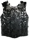 P.a.r.o.s.h Crew Neck Sequin Embellished Blouse With Keyhole In Black