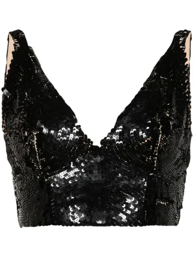 P.A.R.O.S.H BLACK GRAND SEQUINNED CROP TOP
