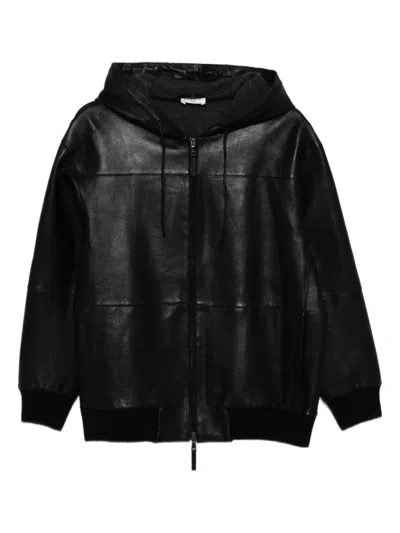 P.a.r.o.s.h . Black Leather Jacket With Hood
