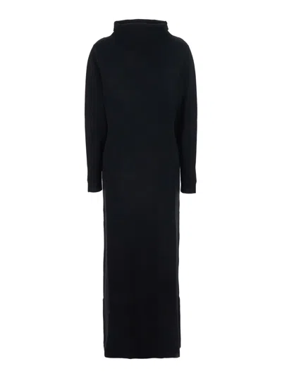 P.A.R.O.S.H BLACK LONG DRESS WITH HIGH NECK IN WOOL BLEND WOMAN