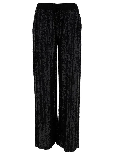 P.A.R.O.S.H BLACK LOOSE PANTS WITH ALL-OVER PAILLETTES IN VISCOSE WOMAN