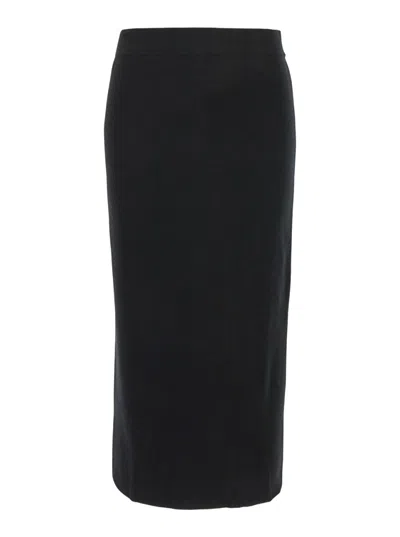 P.a.r.o.s.h Black Skirt With High Elastic Waist And Straight Hem In Wool And Cashmere Stretch Woman