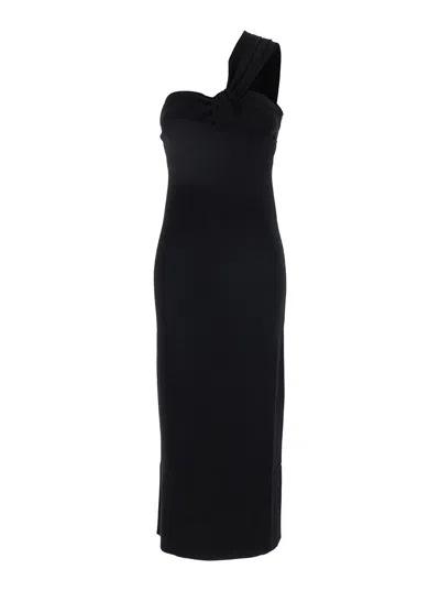 P.A.R.O.S.H BLACK ONE-SHOULDER DRESS WITH SWEETHEART NECKLINE IN VISCOSE BLEND WOMAN