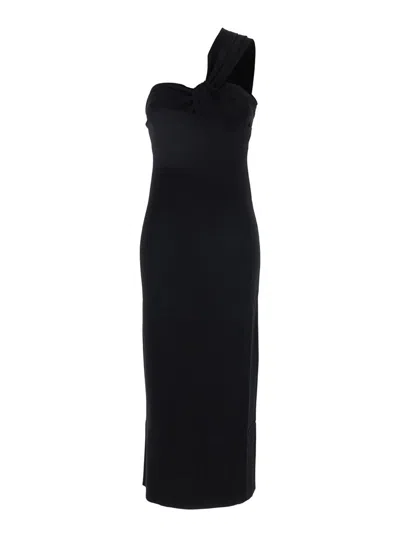 P.a.r.o.s.h Black One-shoulder Dress With Sweetheart Neckline In Viscose Blend Woman
