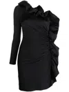 P.a.r.o.s.h One-shoulder Ruffle-trimmed Mini Dress In Black