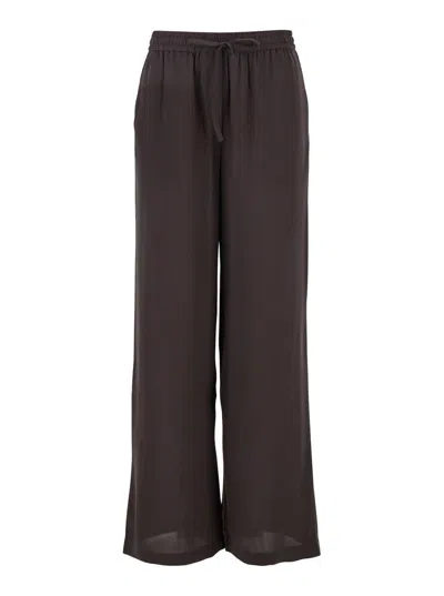 P.a.r.o.s.h Black Pants With Elastic Drawstring Waist In Silk Woman In Brown