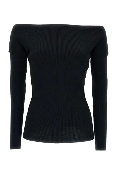 P.a.r.o.s.h Black Ribbed Wool Off-shoulder Top