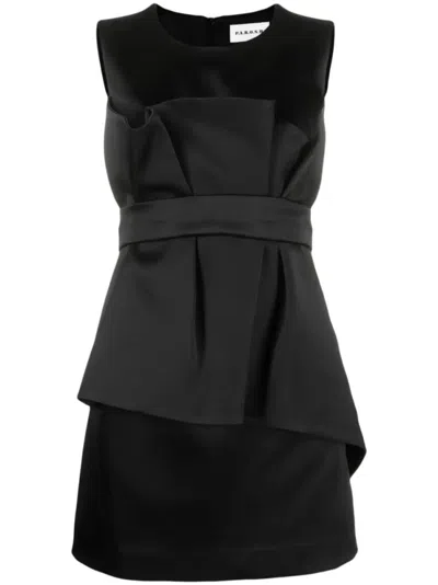 P.A.R.O.S.H BLACK SATIN BELTED SLEVELESS MINIDRESS
