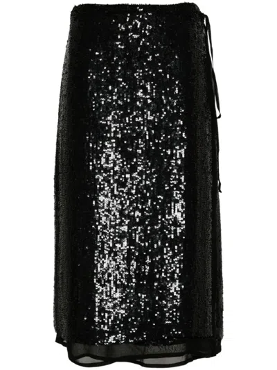 P.a.r.o.s.h Black Sequin-embellished Midi Skirt