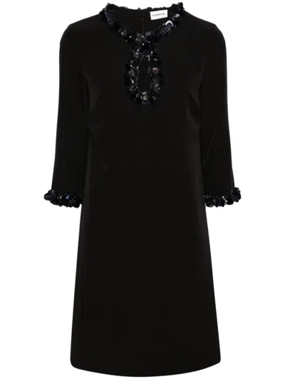 P.A.R.O.S.H BLACK SEQUIN-EMBELLISHED MINI DRESS