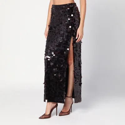 P.A.R.O.S.H PAROSH  BLACK SEQUIN PENCIL SKIRT
