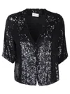 P.a.r.o.s.h Metallic Sequin Blouse With V Neck In Tech Fabric Woman In Black