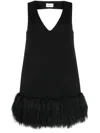 P.a.r.o.s.h Shearling Trim Sleeveless V-neck Minidress In Black