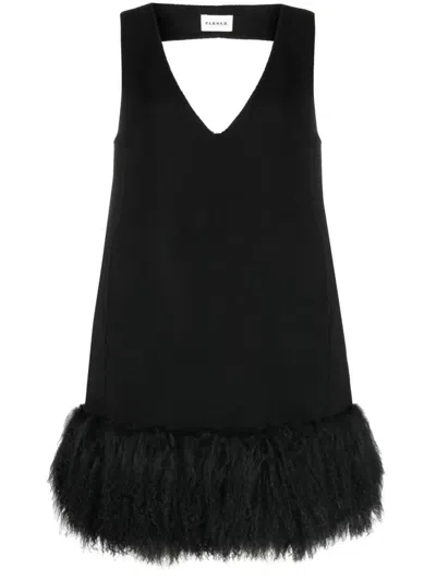 P.A.R.O.S.H BLACK SHEARLING-HEM MINIDRESS