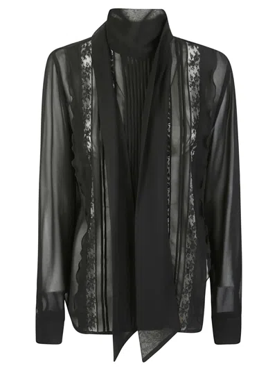 P.A.R.O.S.H BLACK SHIRT WITH EMBROIDERY AND TRANSPARENCY