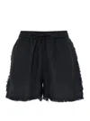 P.a.r.o.s.h Black Shorts With Drawstring And Fringed Hem In Linen Woman In Black