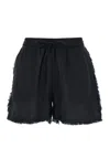 P.a.r.o.s.h Black Shorts With Drawstring And Fringed Hem In Linen Woman In Black