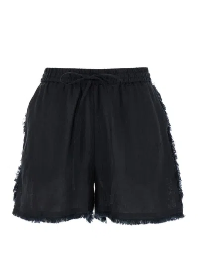 P.a.r.o.s.h Black Shorts With Drawstring And Fringed Hem In Linen Woman