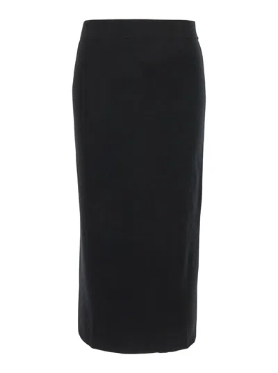 P.A.R.O.S.H BLACK SKIRT WITH HIGH ELASTIC WAIST AND STRAIGHT HEM IN WOOL AND CASHMERE STRETCH WOMAN