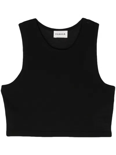 P.a.r.o.s.h Cropped Fine-knit Tank Top In Black