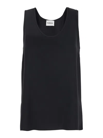 P.A.R.O.S.H BLACK SLEEVELESS TOP WITH ROUND NECK IN TECH FABRIC WOMAN