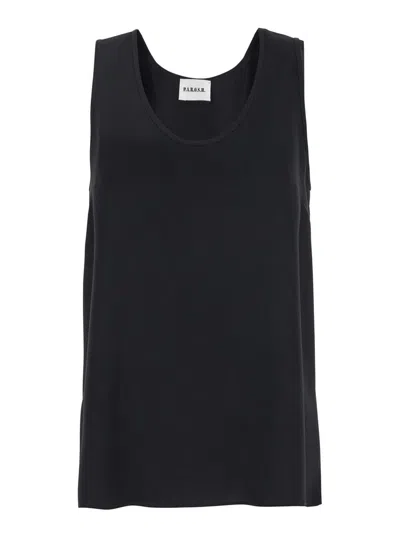 P.A.R.O.S.H BLACK SLEEVELESS TOP WITH ROUND NECK IN TECH FABRIC WOMAN