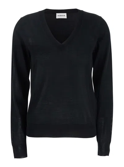 P.A.R.O.S.H BLACK V-NECK LONG-SLEEVED SWEATER IN WOOL AND SILK BLEND WOMAN