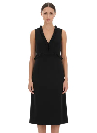 P.a.r.o.s.h Black V Neck Midi Dress In Blue