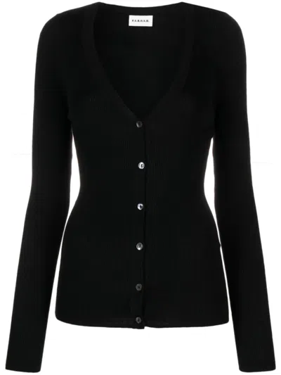 P.A.R.O.S.H WOMEN BLACK V-NECK RIBBED CARDIGAN, S LUXURY SWEATERS & KNITWEAR FOR WOMEN DARVEYS