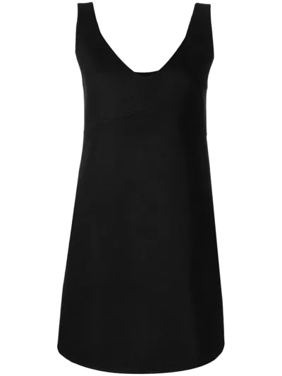 P.A.R.O.S.H BLACK V-NECK SHIFT MINI DRESS