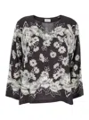 P.a.r.o.s.h Black V-neck Floral Shirt In Brown
