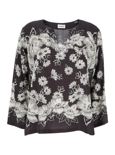 P.A.R.O.S.H WOMEN BLACK V-NECK FLORAL SHIRT