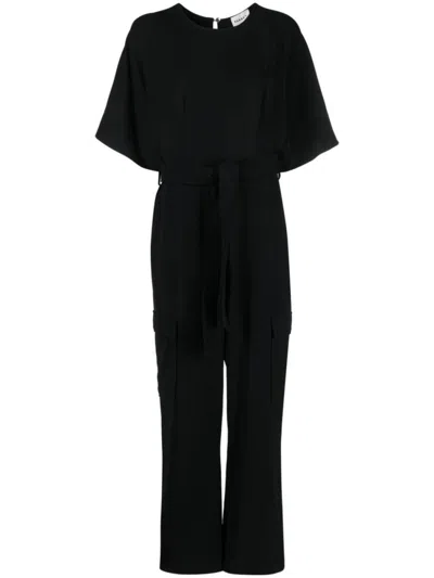 P.A.R.O.S.H BLACK WIDE-LEG CARGO JUMPSUIT