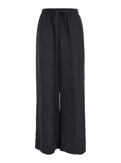 P.A.R.O.S.H BLACK WIDE-LEG SILK TROUSERS