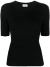 P.a.r.o.s.h Wool Crew Neck Top With Ribbed Texture In Black