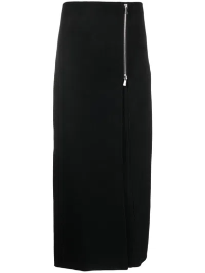 P.a.r.o.s.h Black Zip-up Straight Wool Skirt