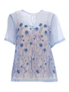 P.a.r.o.s.h . Sheer Floral Embroidered Overlay Blouse In Multi