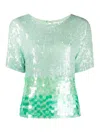 P.a.r.o.s.h Sequined Gradient Top Keyhole Back In Green