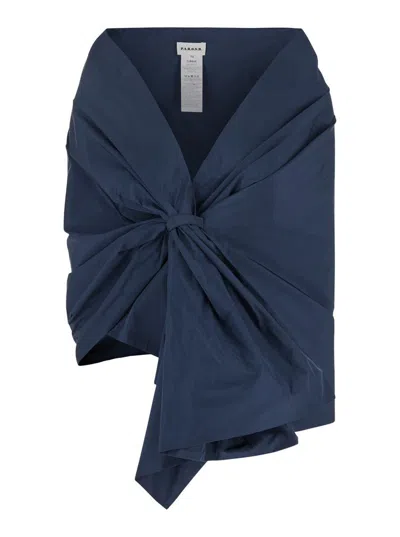 P.a.r.o.s.h Blue Asymmetric Cape With Knot Detail In Tech Fabric Woman