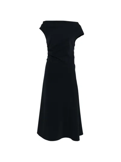 P.a.r.o.s.h Blue Boat Neck Midi Dress In Black