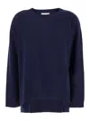 P.a.r.o.s.h Blue Crewneck Sweater With Asymmetric Hem In Wool And Cashmere Woman
