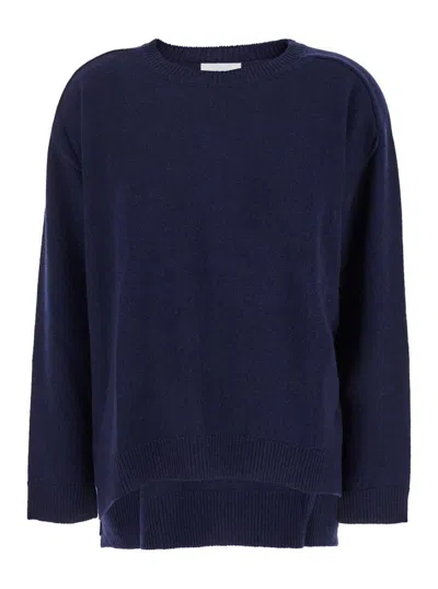 P.A.R.O.S.H BLUE CREWNECK SWEATER WITH ASYMMETRIC HEM
