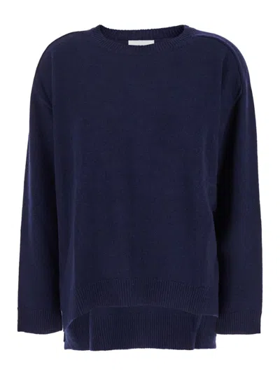 P.a.r.o.s.h . Blue Crewneck Sweater With Asymmetric Hem