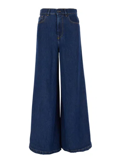 P.A.R.O.S.H BLUE FIVE POCKET JEANS WITH LOGO PATCH ON THE BACK