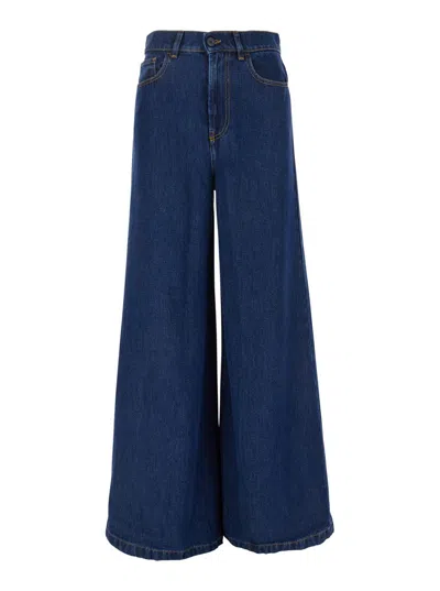 P.a.r.o.s.h Blue Five Pocket Jeans With Logo Patch On The Back In Denim For Women