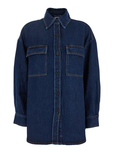 P.a.r.o.s.h Blue Jacket With Patched Chest Pockets In Denim Woman