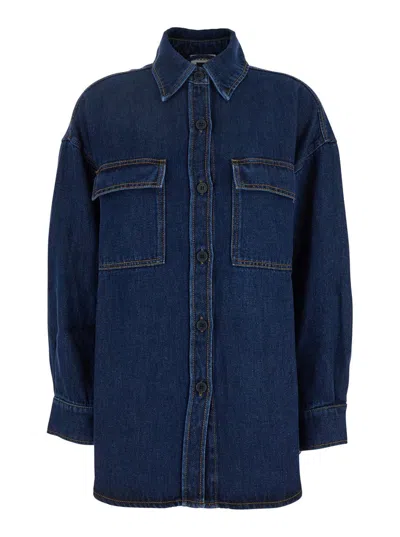 P.A.R.O.S.H BLUE JACKET WITH PATCHED CHEST POCKETS IN DENIM WOMAN